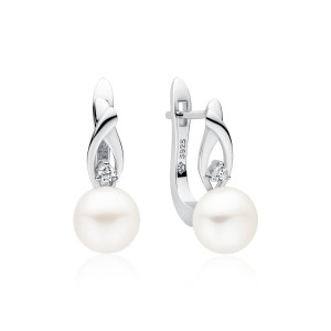 Cercei argint cu perla naturala alba si piatra cu tortita DiAmanti SK22507EL_W-G (Argint 925‰ 2,4 g.)